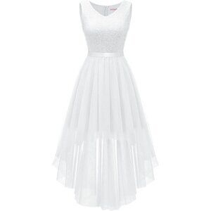 BeryLove Women Tulle Sequin White Chiffon Scoop Neck Sleeveless Cocktail Dresses